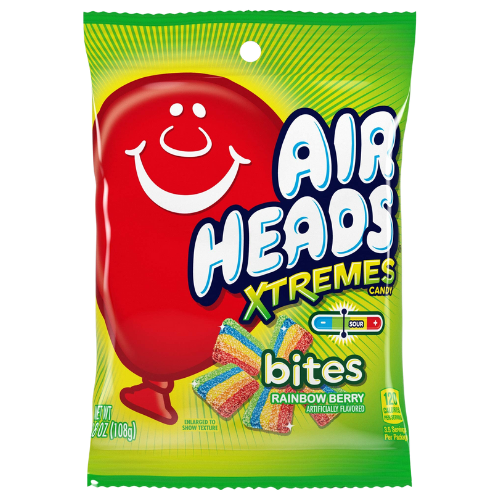 Airheads Xtremes Candy Bites Rainbow Berry 12X108G (3.8Oz)